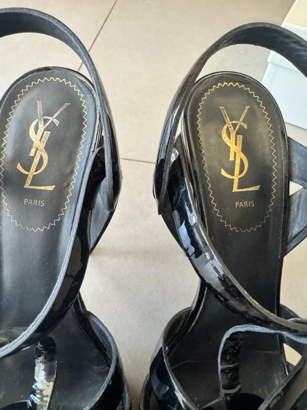 Saint Laurent Tribute Platform Sandals Black Patent Size 9 - Picture 5 of 7